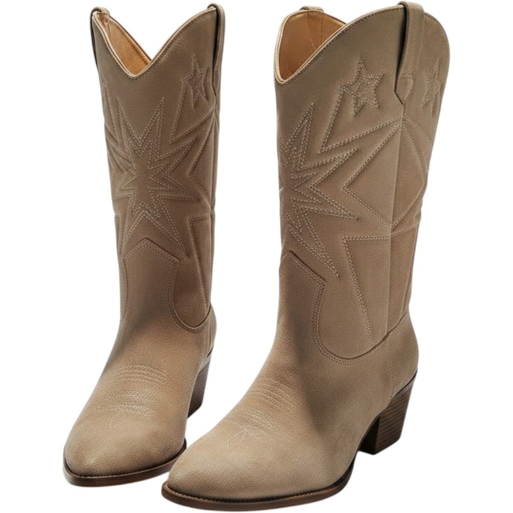 Time and Tru Western Boots Womens Size 9 Sand Faux Suede Embroidered Cowboy